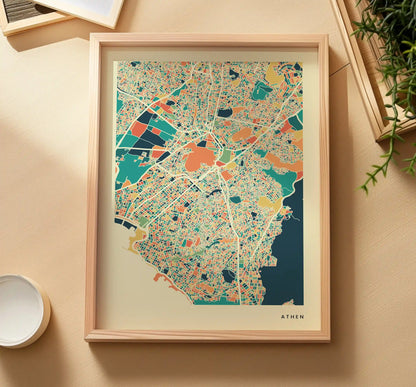 Athen Stadtkarte Poster – Polychroma Modern Art Print