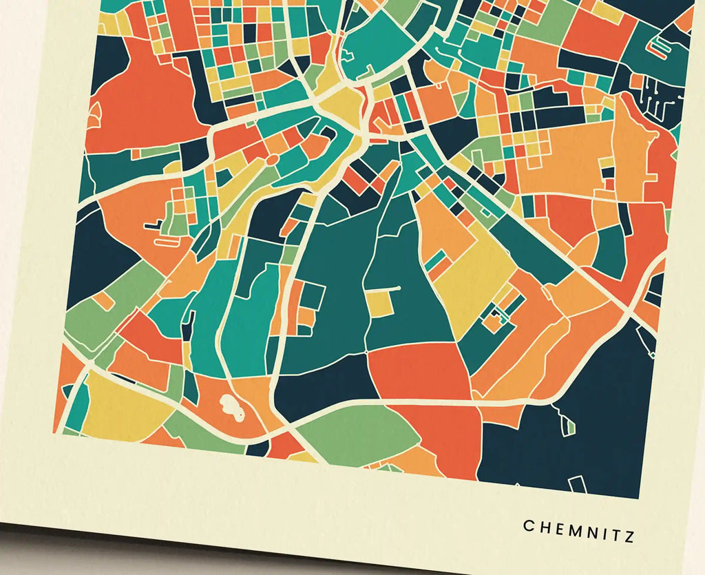 Chemnitz Stadtkarte Poster – Polychroma Modern Art Print