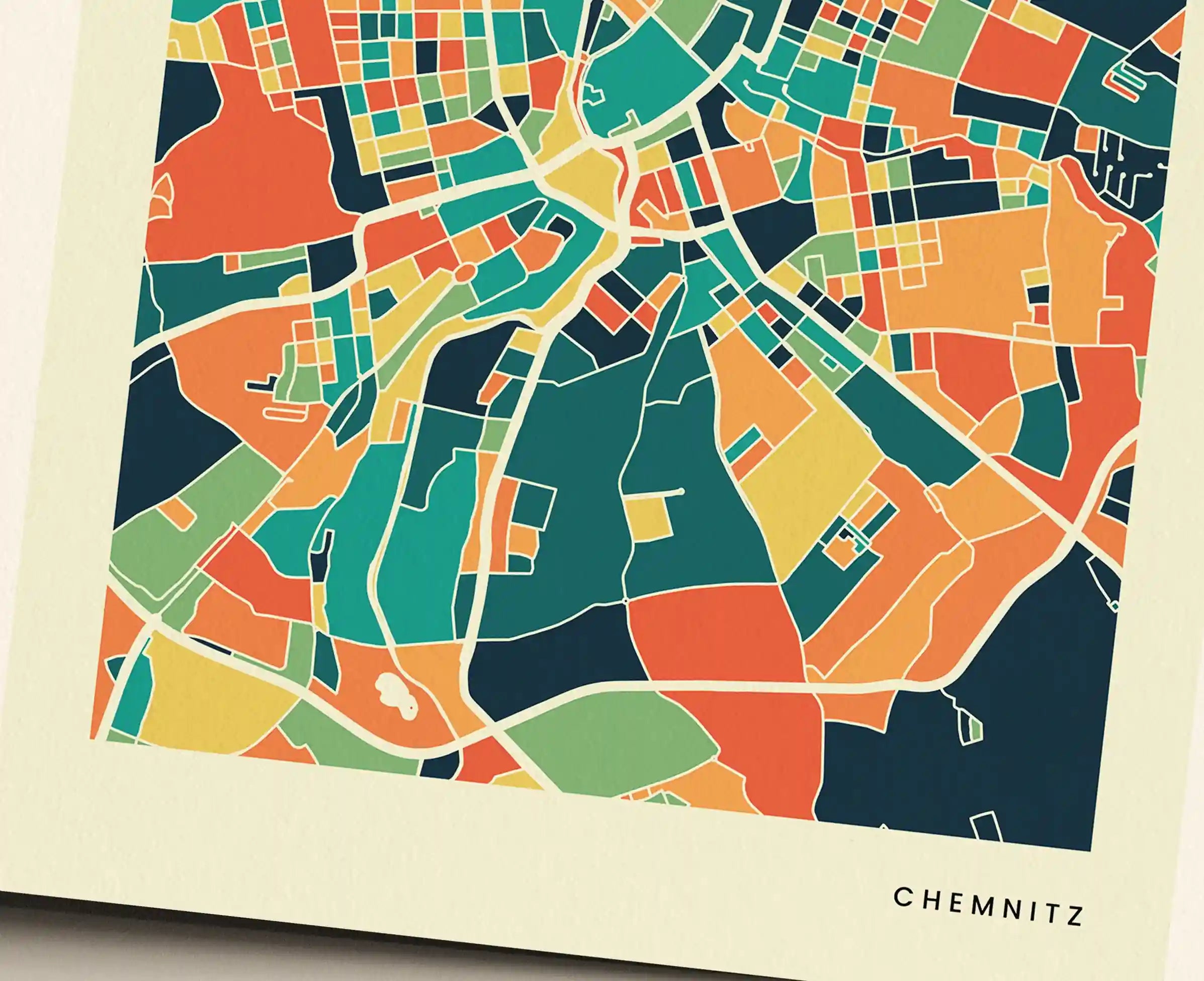Chemnitz Stadtkarte Poster – Polychroma Modern Art Print