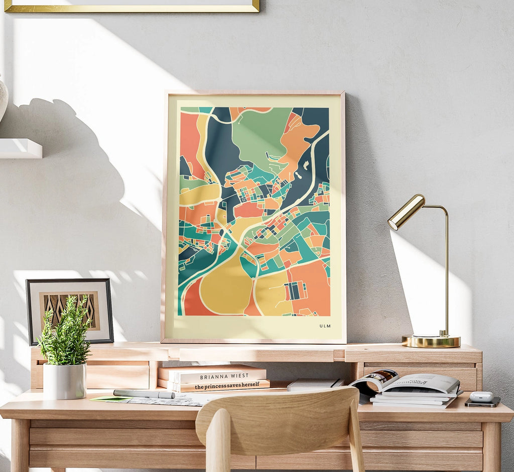Ulm Stadtkarte Poster – Polychroma Modern Art Print