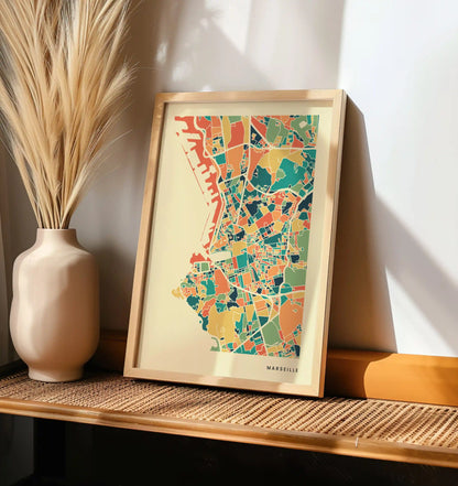 Marseille Stadtkarte Poster – Polychroma Modern Art Print