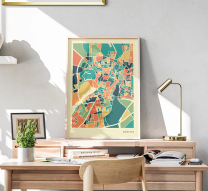 Münster Stadtkarte Poster – Polychroma Modern Art Print