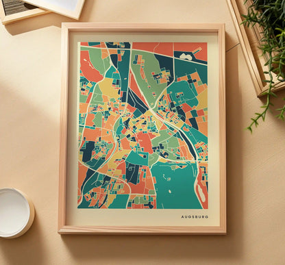 Augsburg Stadtkarte Poster – Polychroma Modern Art Print