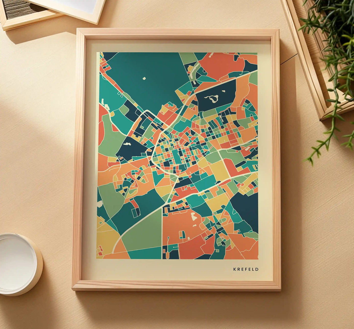 Krefeld Stadtkarte Poster – Polychroma Modern Art Print