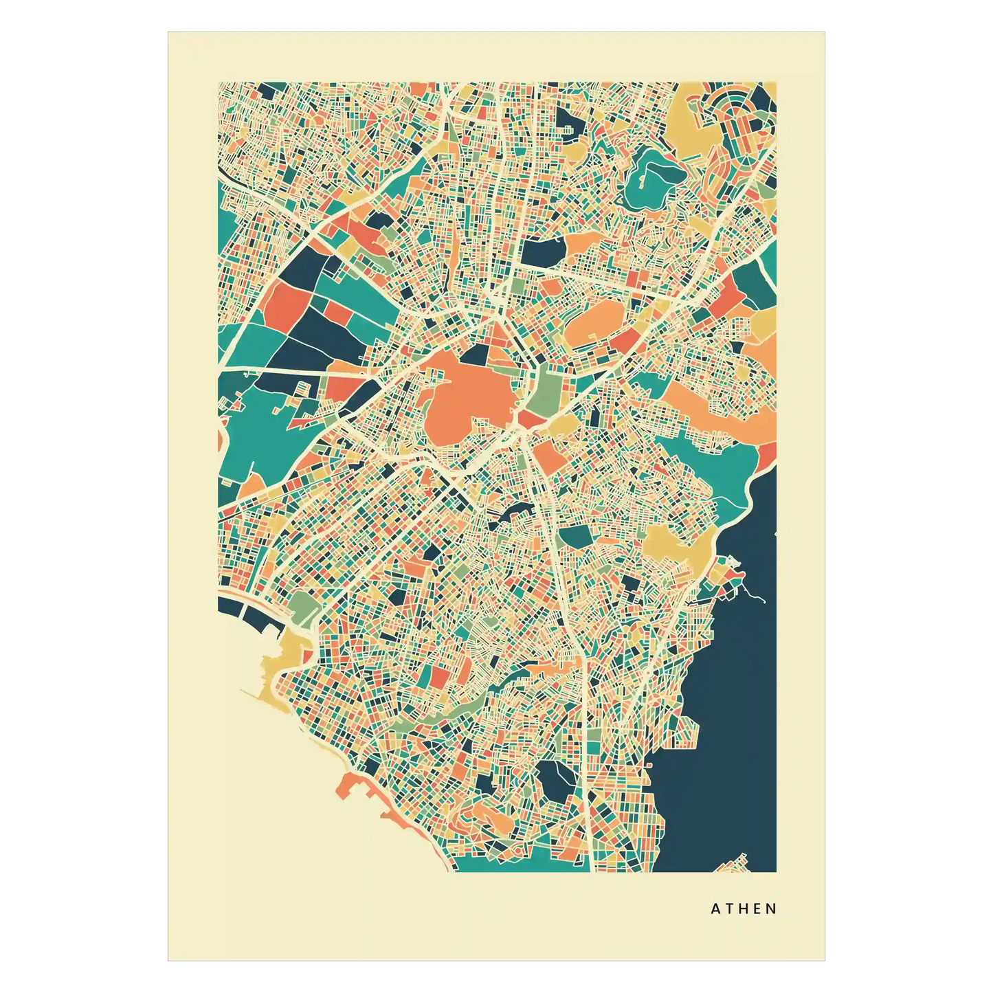 Athen Stadtkarte Poster – Polychroma Modern Art Print