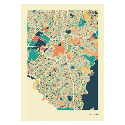 Athen Stadtkarte Poster – Polychroma Modern Art Print