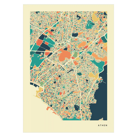 Athen Stadtkarte Poster – Polychroma Modern Art Print