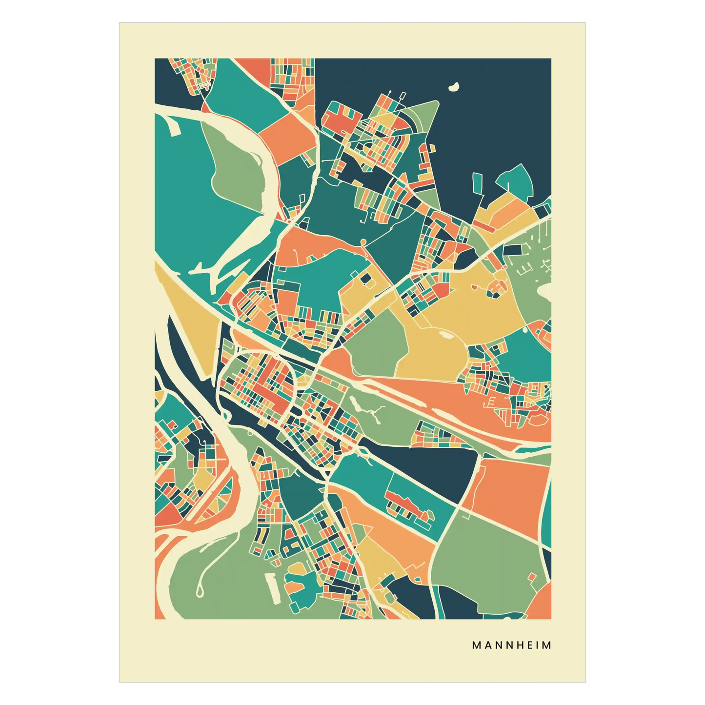 Mannheim Stadtkarte Poster – Polychroma Modern Art Print
