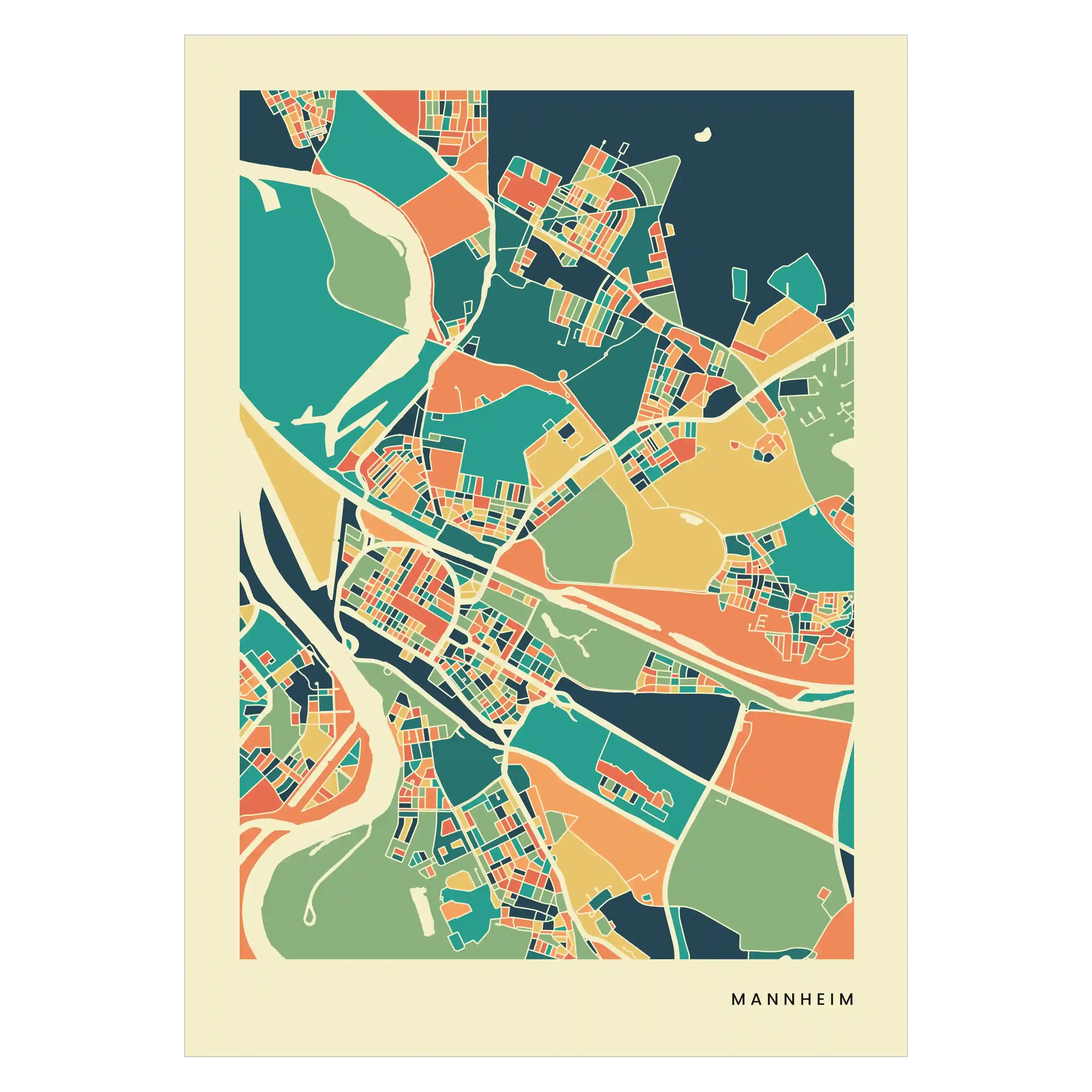 Mannheim Stadtkarte Poster – Polychroma Modern Art Print