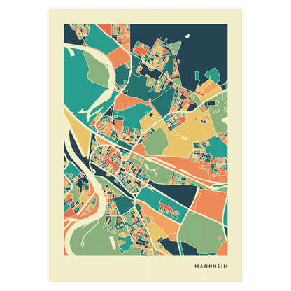 Mannheim Stadtkarte Poster – Polychroma Modern Art Print