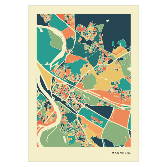 Mannheim Stadtkarte Poster – Polychroma Modern Art Print