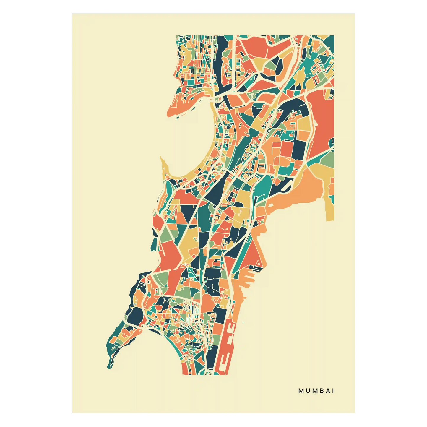 Mumbai Stadtkarte Poster – Polychroma Modern Art Print
