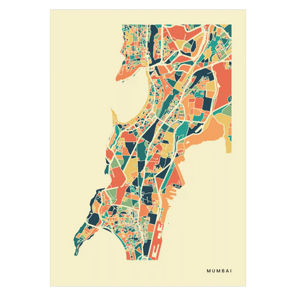 Mumbai Stadtkarte Poster – Polychroma Modern Art Print