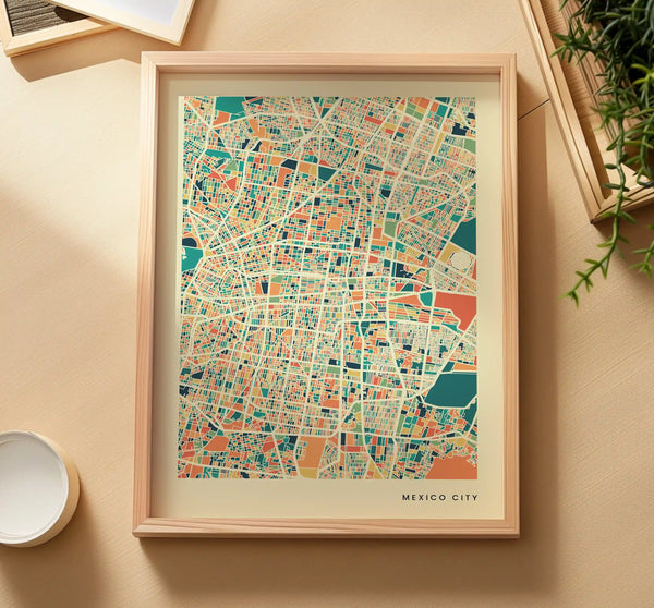 Mexico City Stadtkarte Poster – Polychroma Modern Art Print