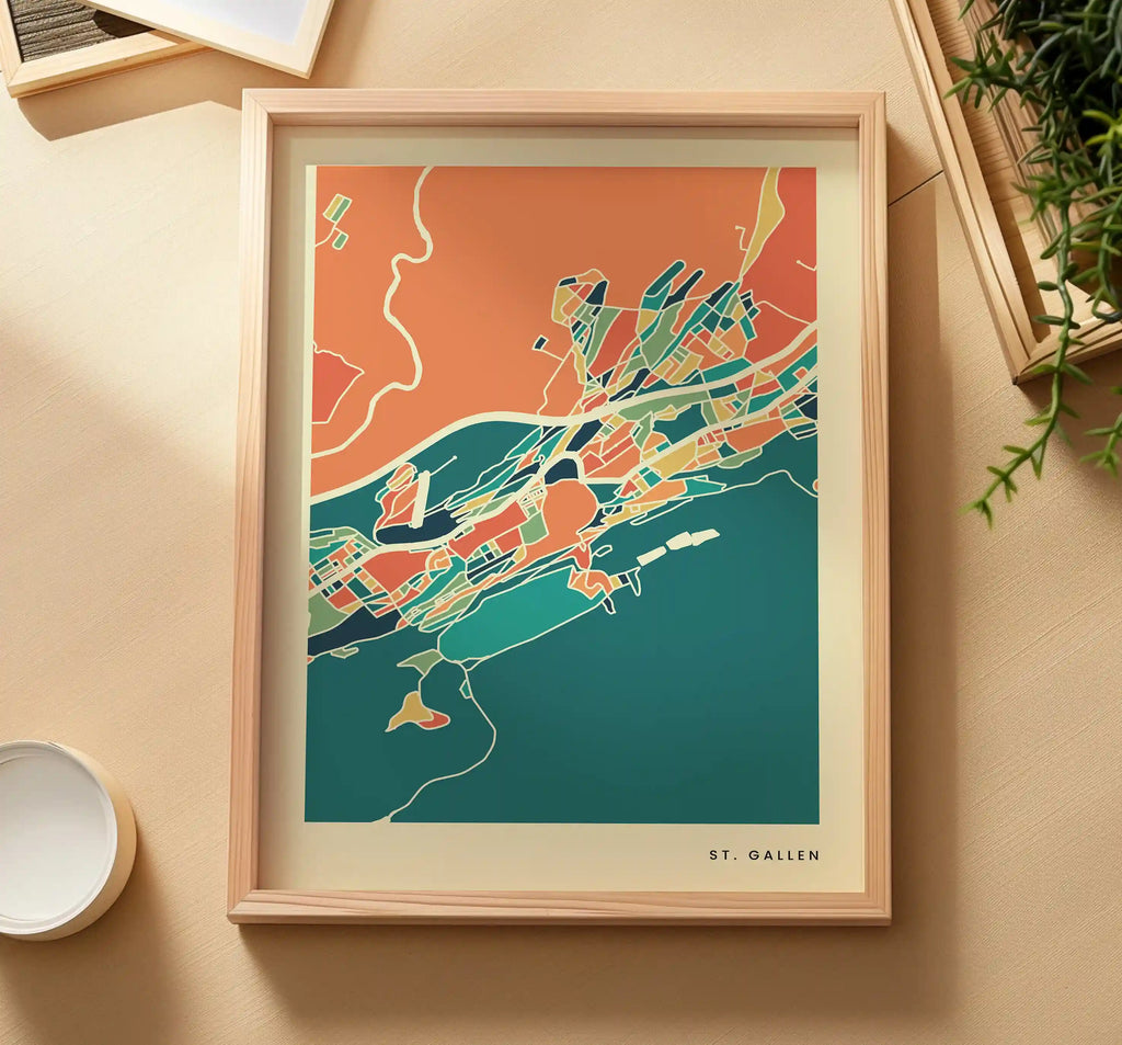 St. Gallen Stadtkarte Poster – Polychroma Modern Art Print