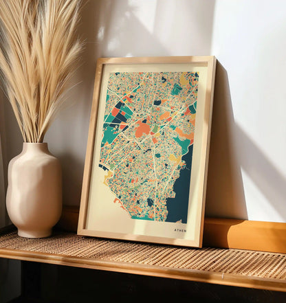 Athen Stadtkarte Poster – Polychroma Modern Art Print