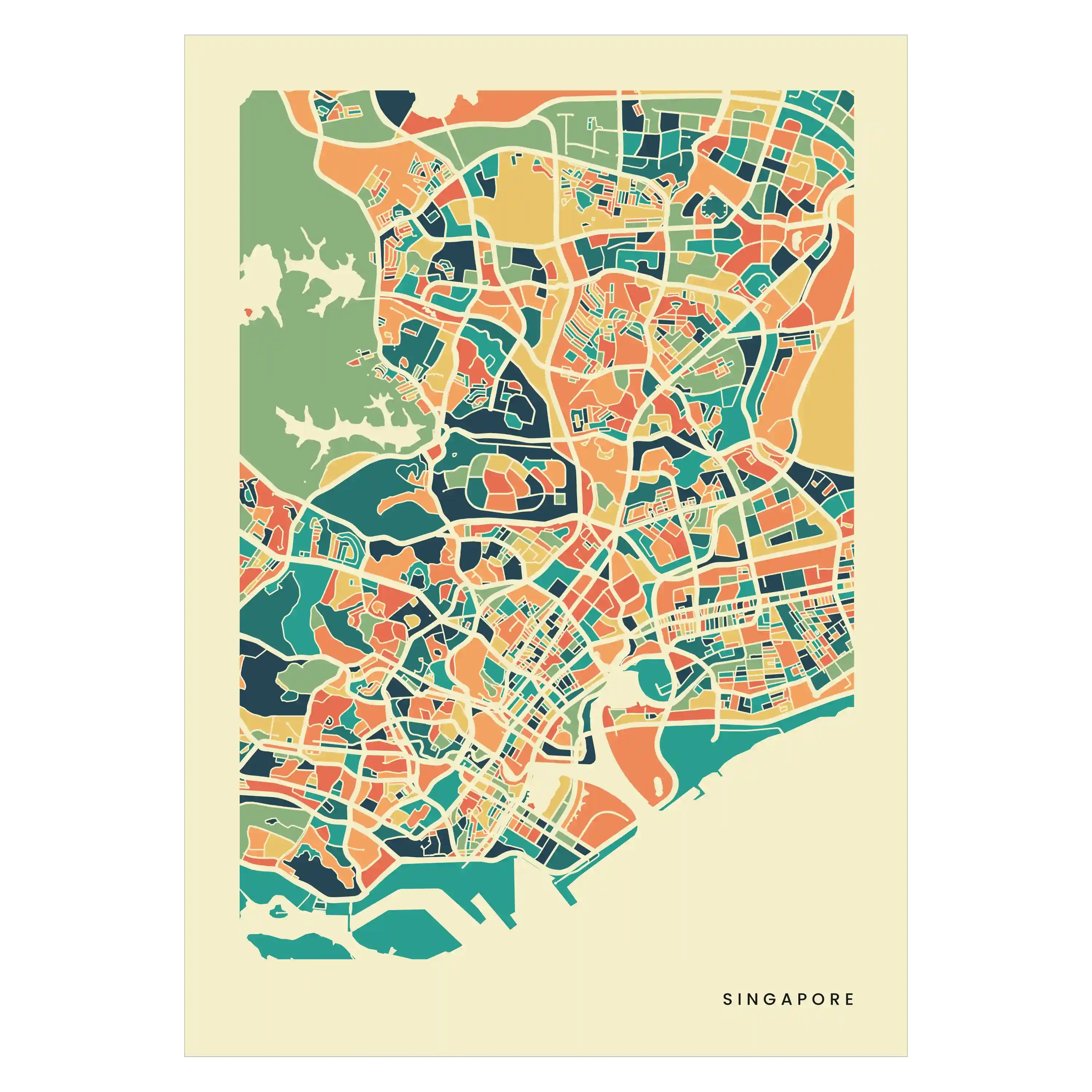 Singapore Stadtkarte Poster – Polychroma Modern Art Print