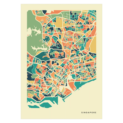 Singapore Stadtkarte Poster – Polychroma Modern Art Print