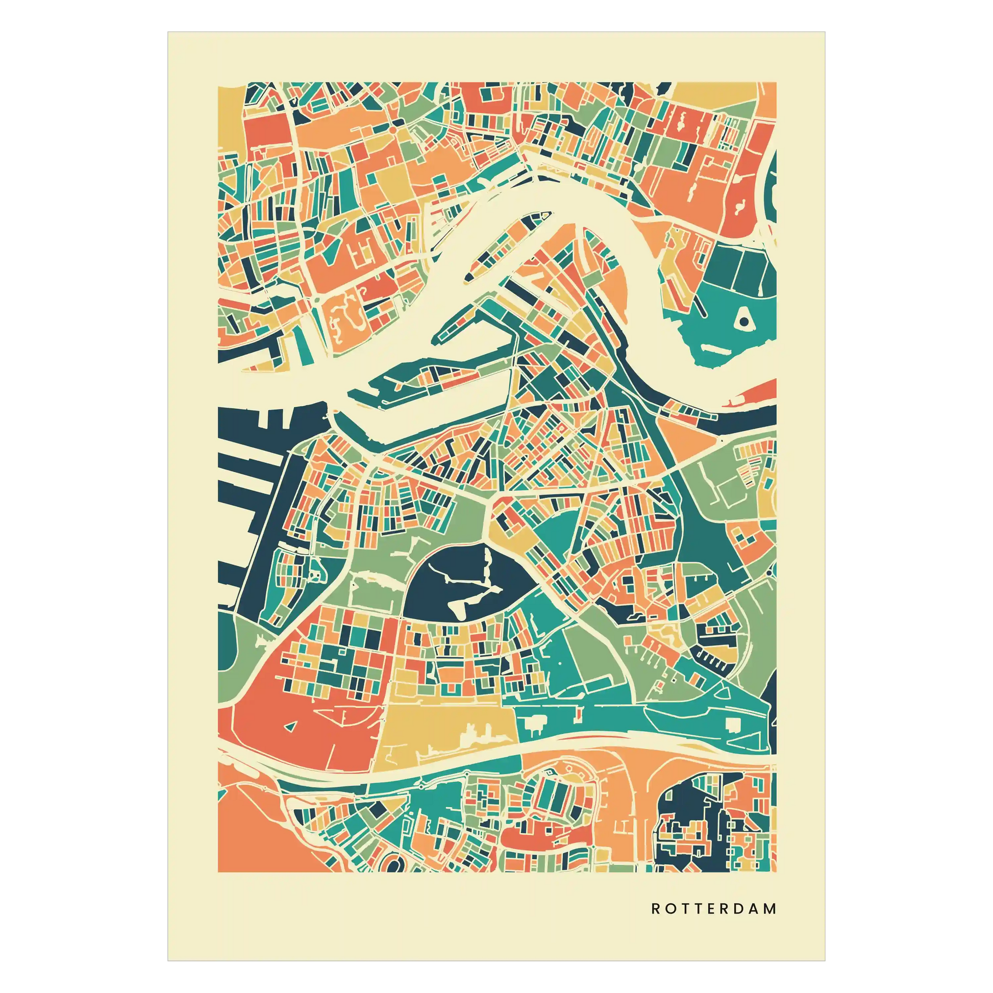 Rotterdam Stadtkarte Poster – Polychroma Modern Art Print