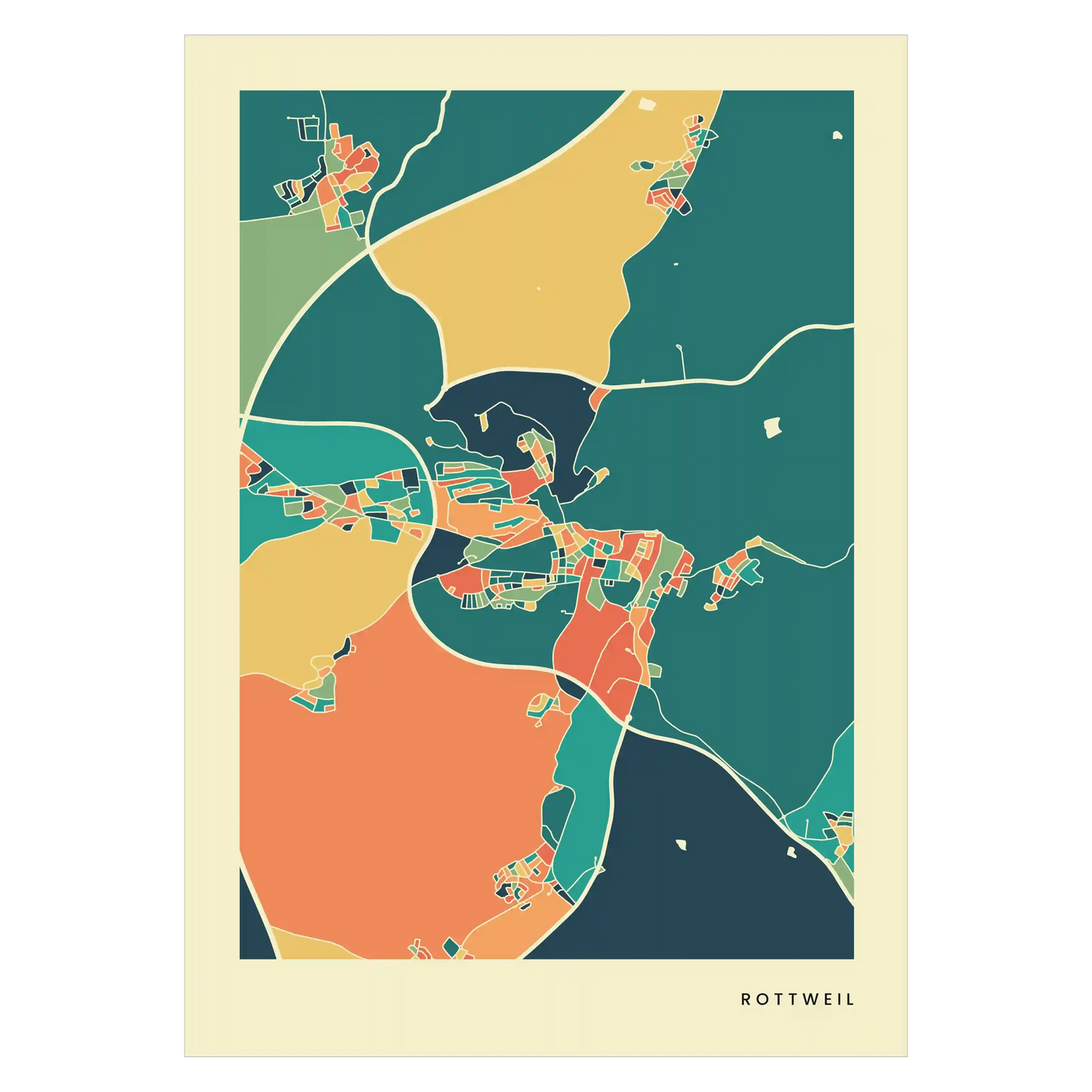 Rottweil Stadtkarte Poster – Polychroma Modern Art Print