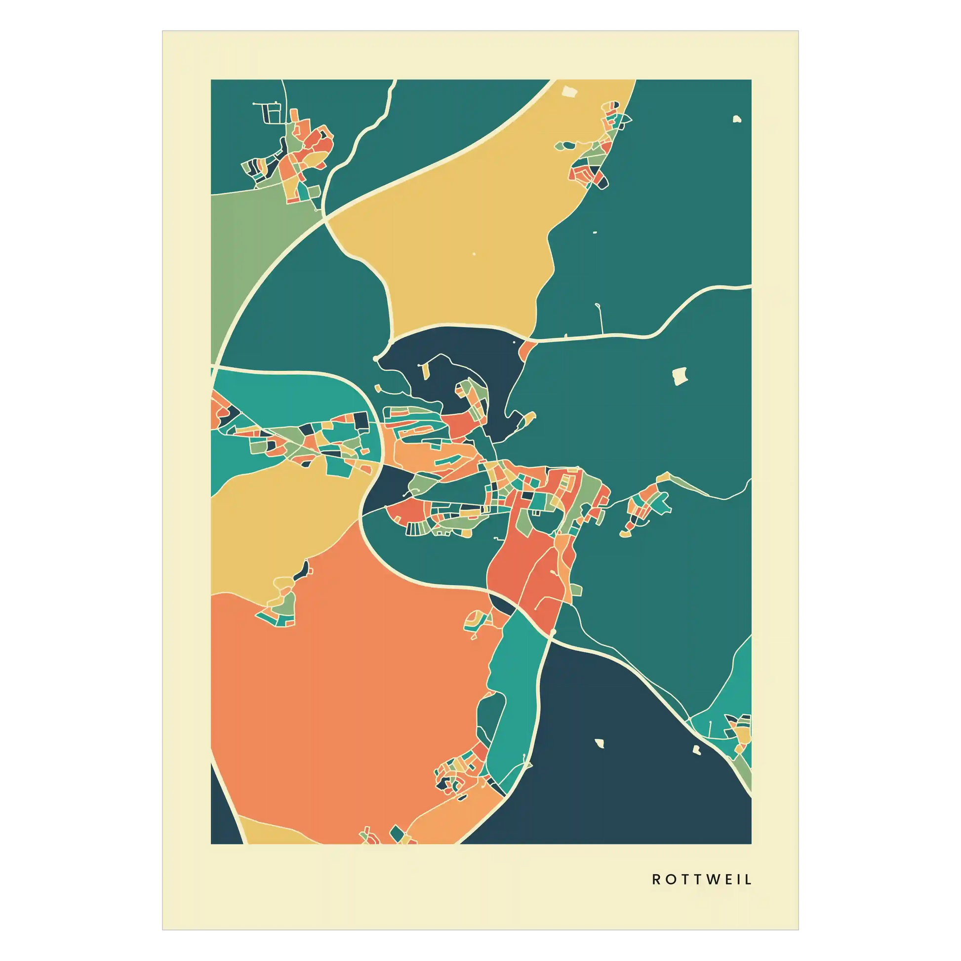 Rottweil Stadtkarte Poster – Polychroma Modern Art Print