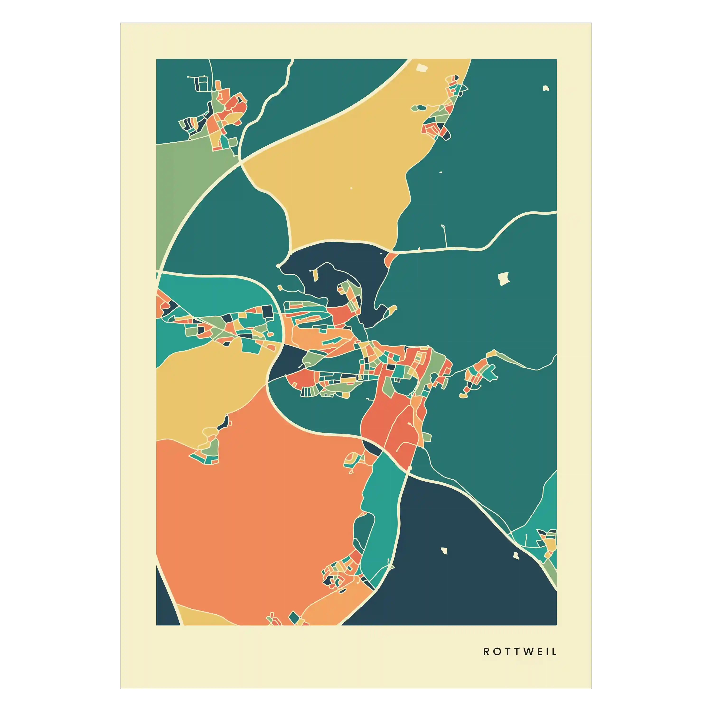 Rottweil Stadtkarte Poster – Polychroma Modern Art Print