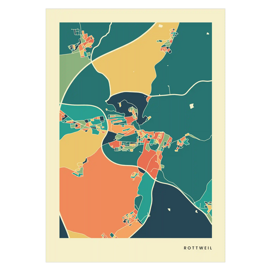 Rottweil Stadtkarte Poster – Polychroma Modern Art Print