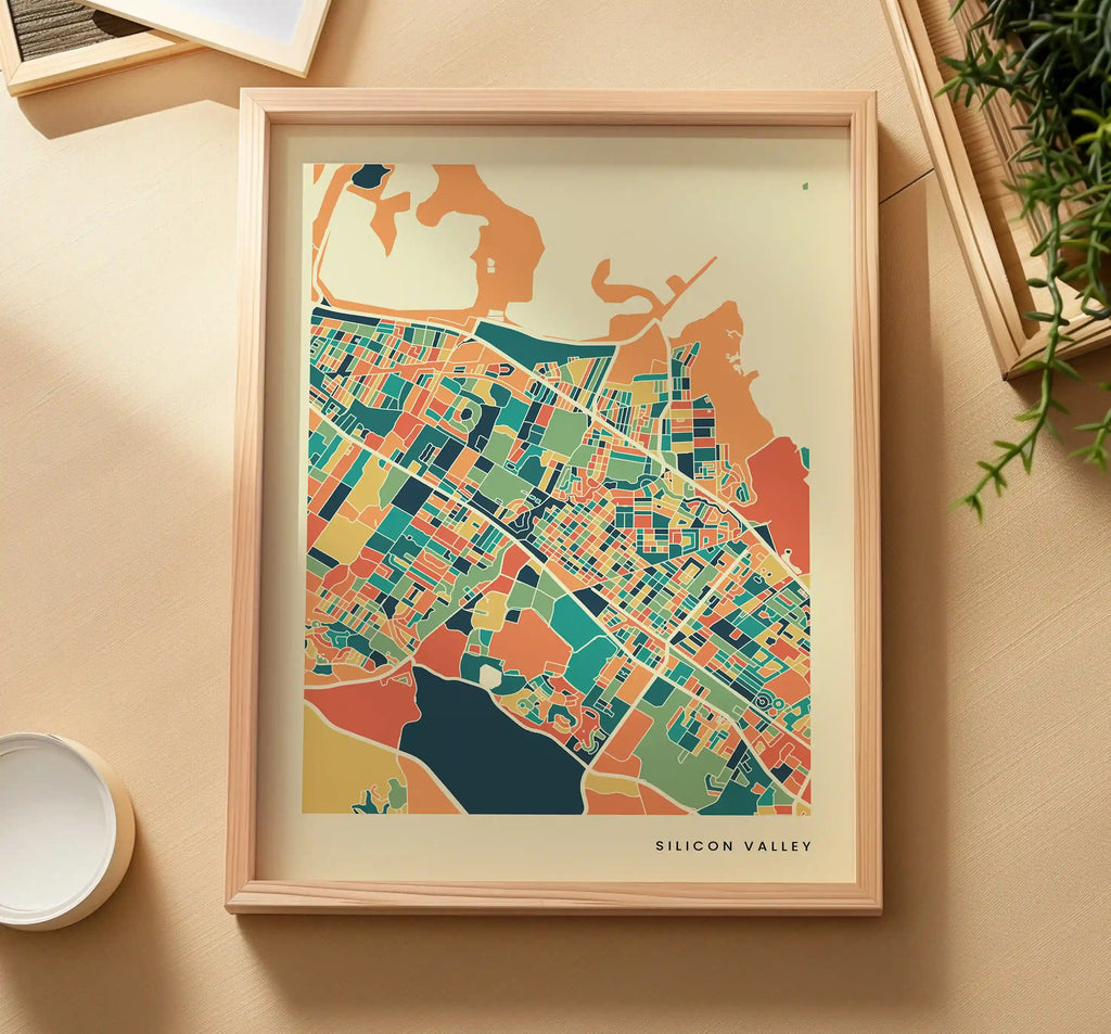 Silicon Valley Stadtkarte Poster – Polychroma Modern Art Print
