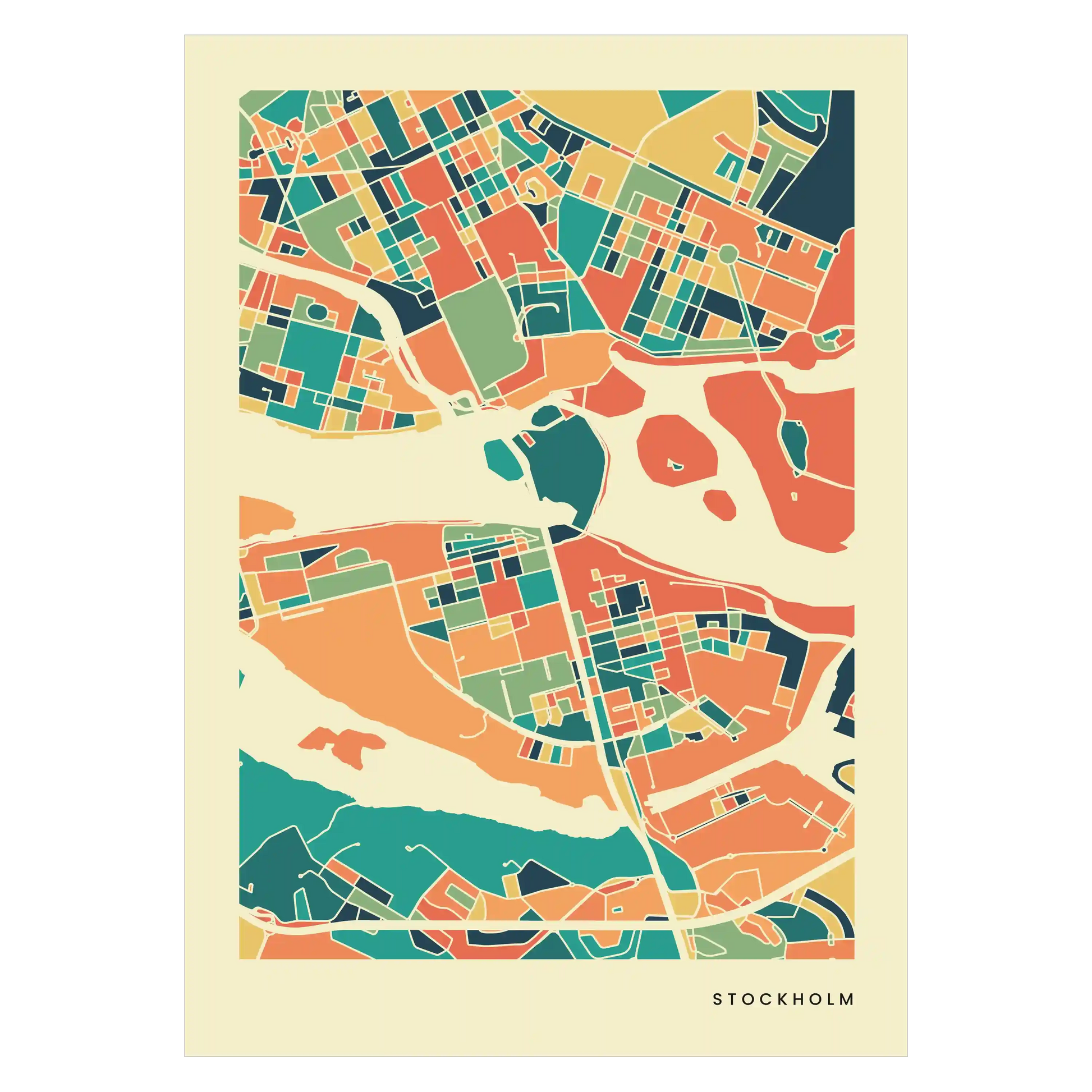 Stockholm Stadtkarte Poster – Polychroma Modern Art Print