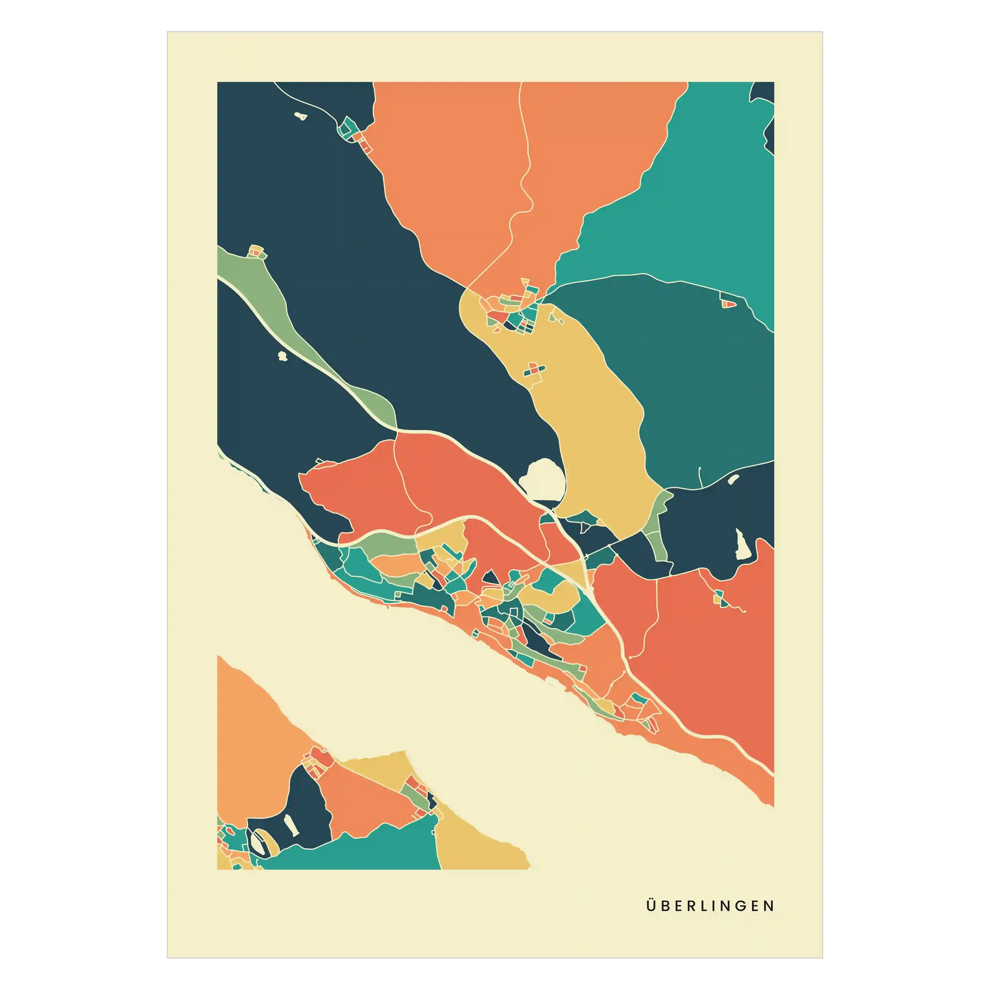 Überlingen Stadtkarte Poster – Polychroma Modern Art Print