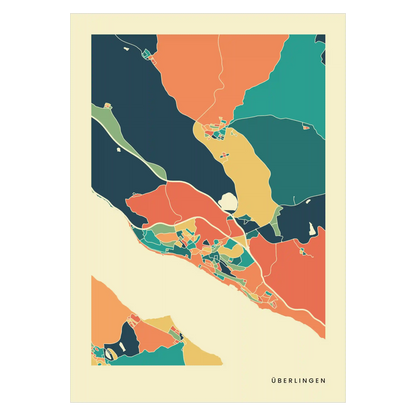 Überlingen Stadtkarte Poster – Polychroma Modern Art Print