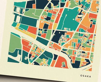 Osaka Stadtkarte Poster – Polychroma Modern Art Print