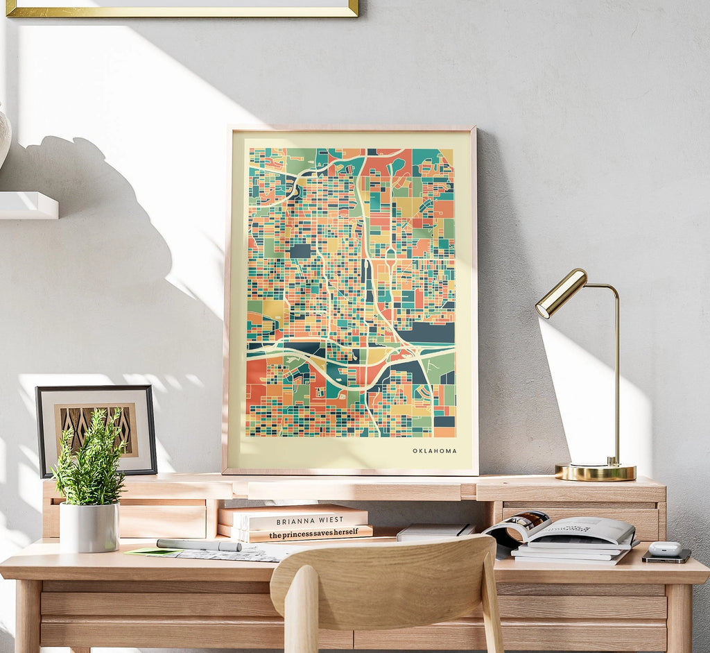 Oklahoma Stadtkarte Poster – Polychroma Modern Art Print