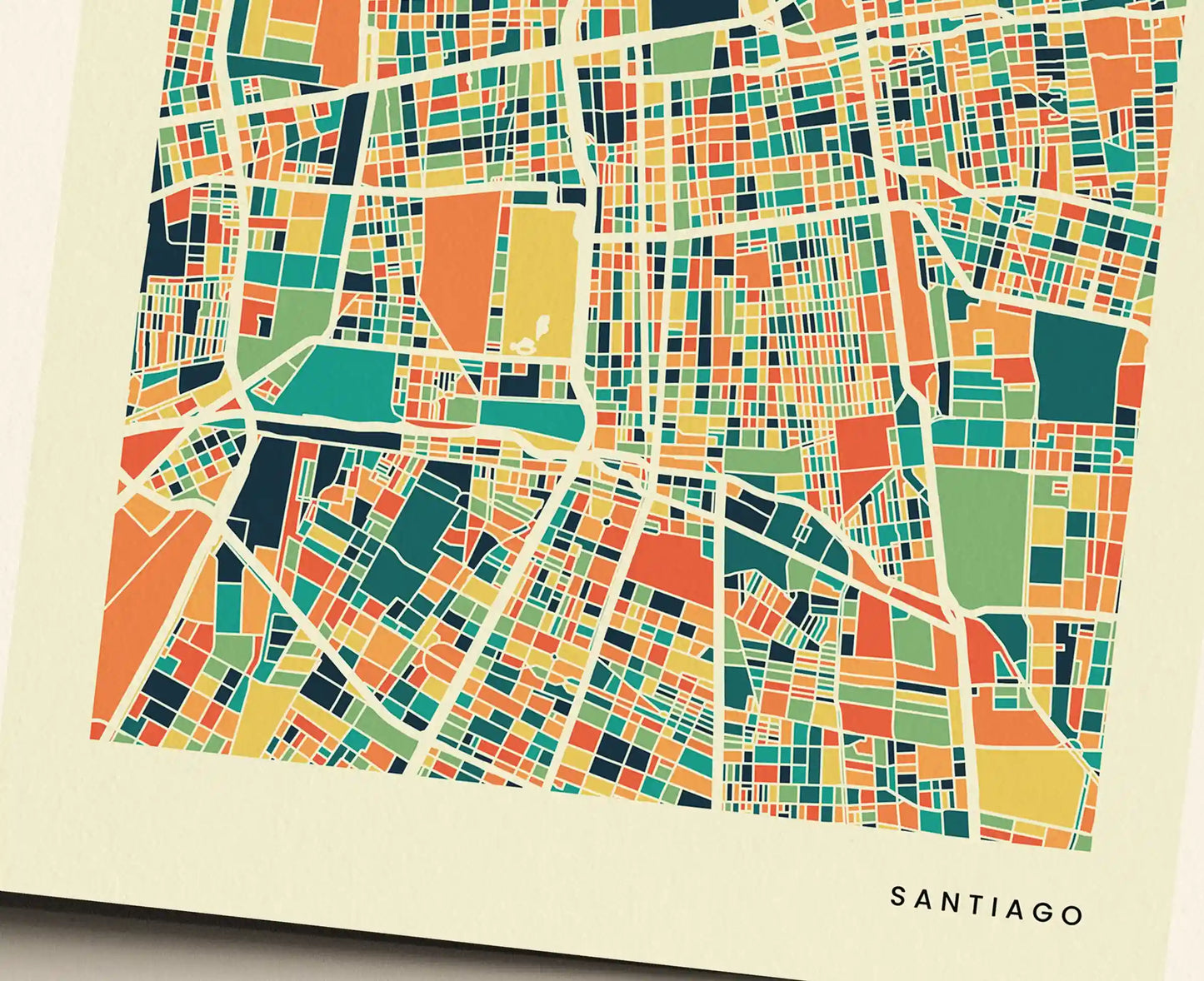 Santiago Stadtkarte Poster – Polychroma Modern Art Print
