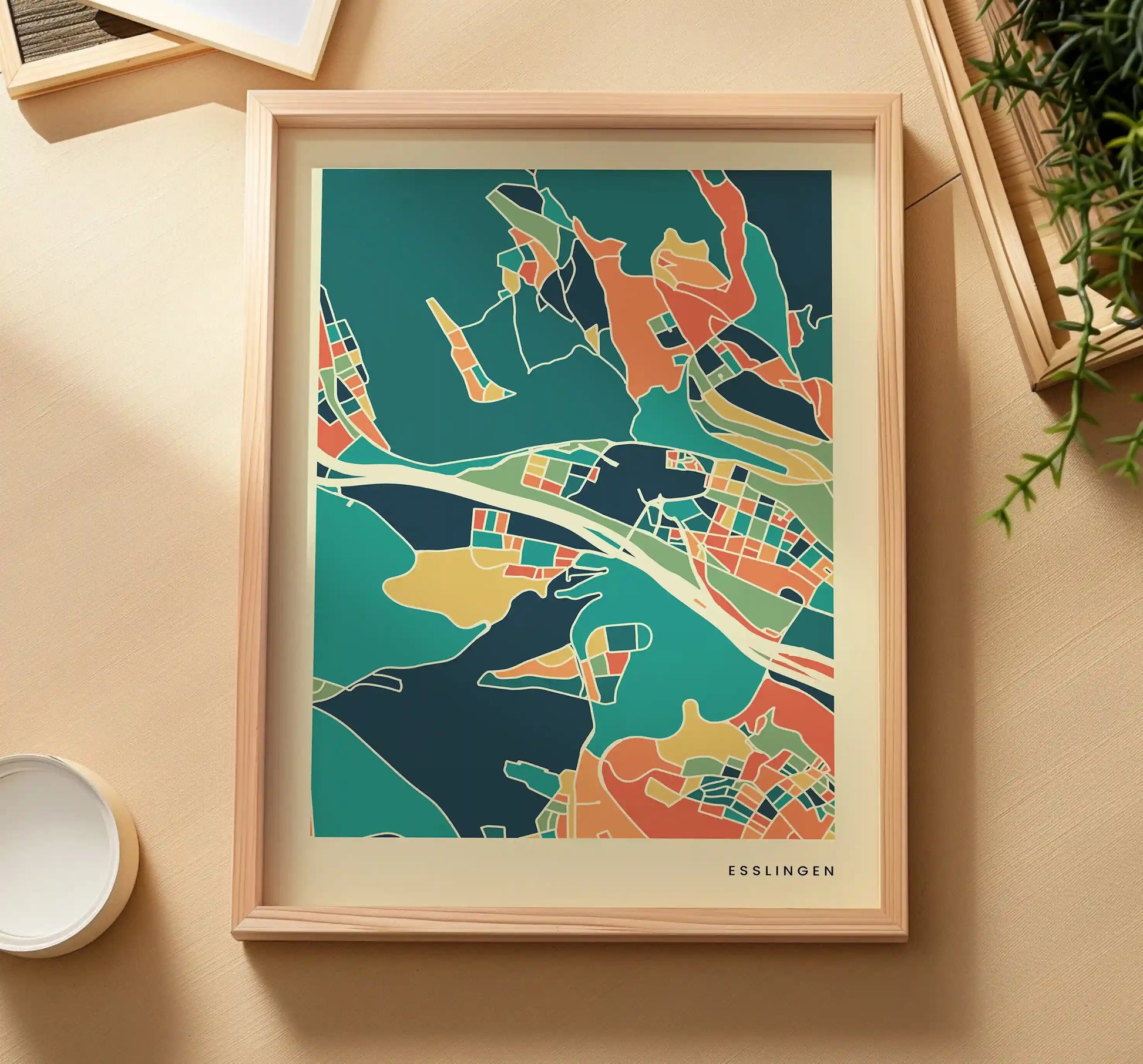 Esslingen Stadtkarte Poster – Polychroma Modern Art Print