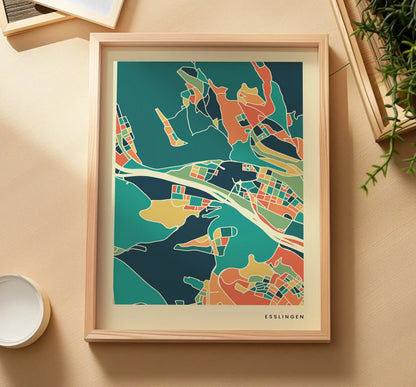 Esslingen Stadtkarte Poster – Polychroma Modern Art Print