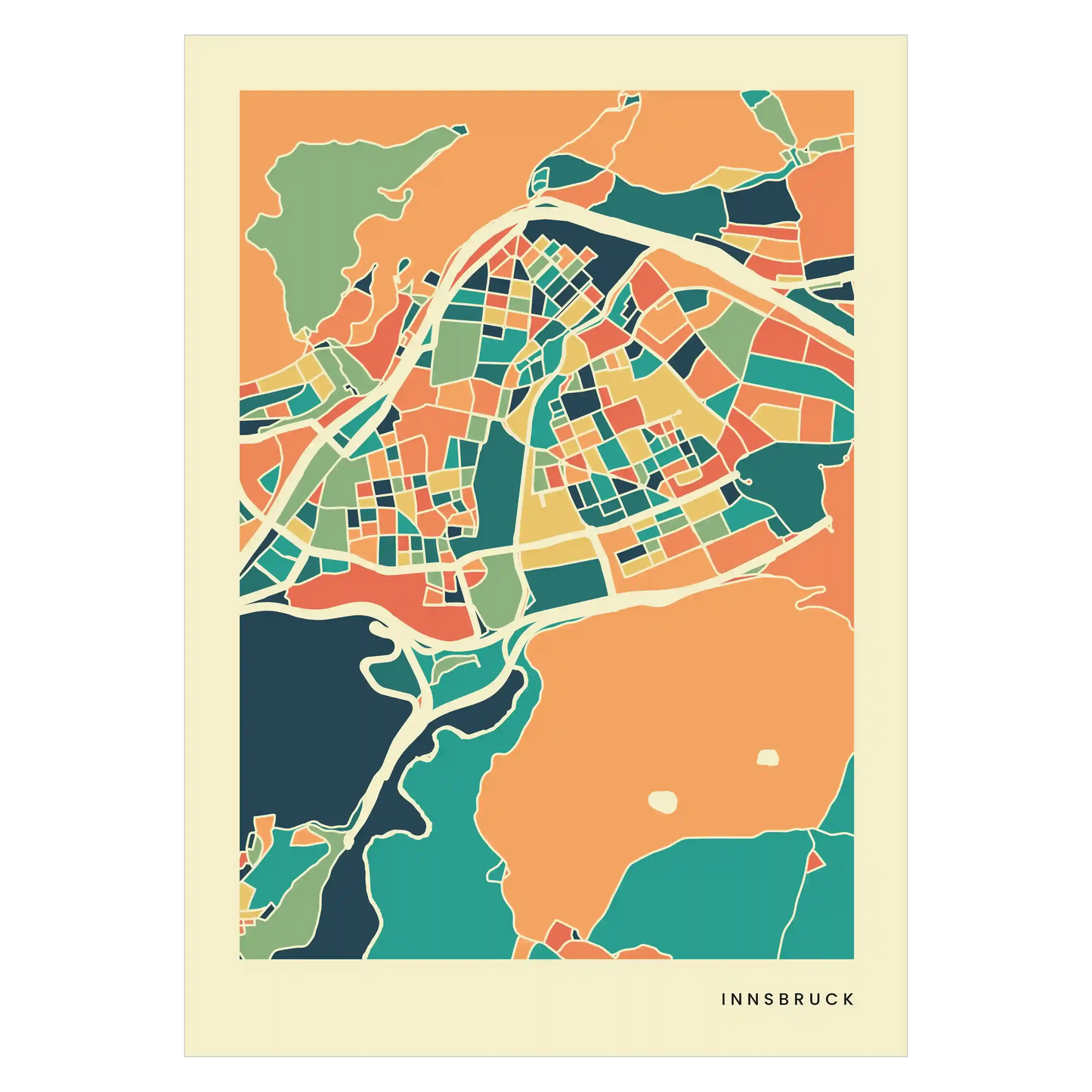 Innsbruck Stadtkarte Poster – Polychroma Modern Art Print