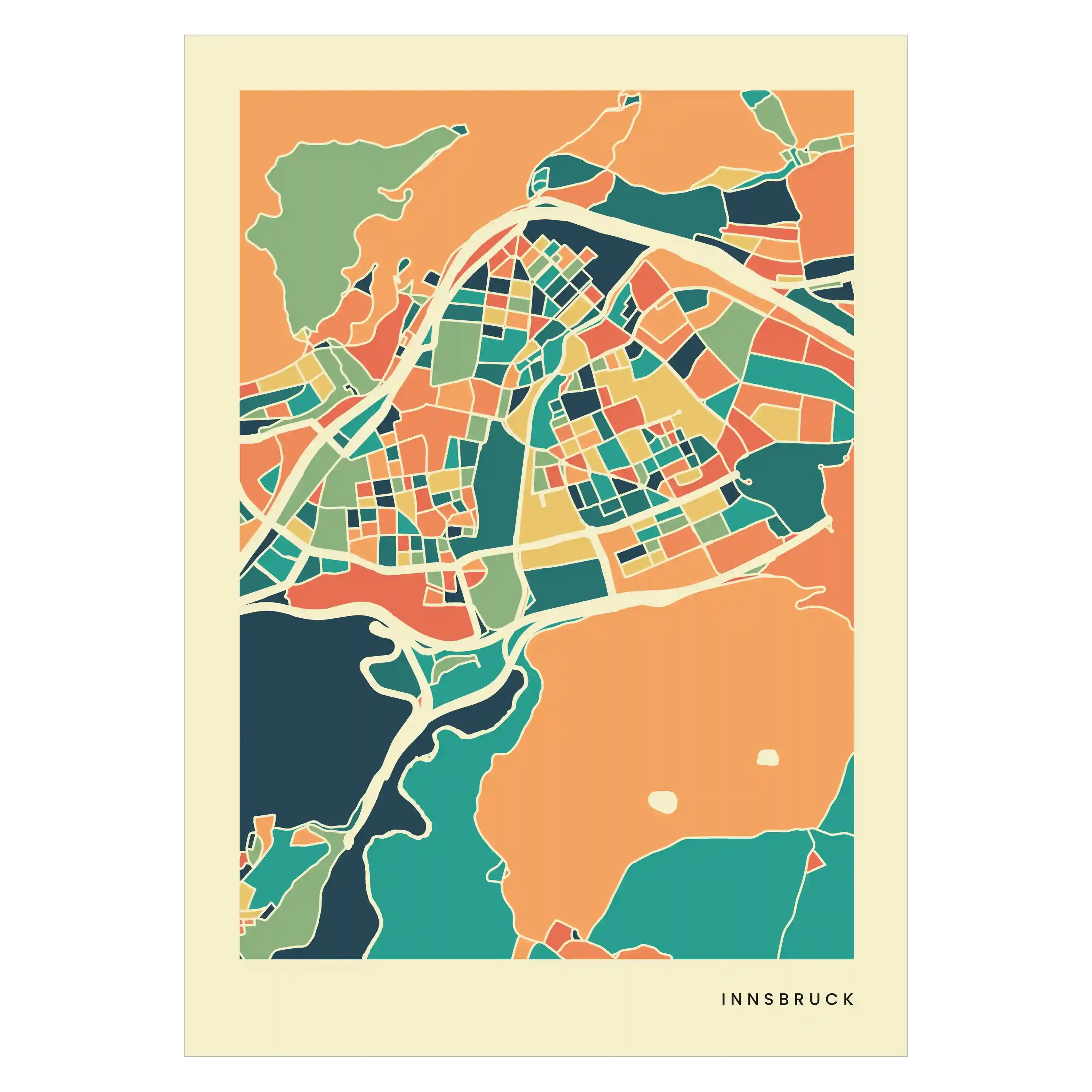 Innsbruck Stadtkarte Poster – Polychroma Modern Art Print
