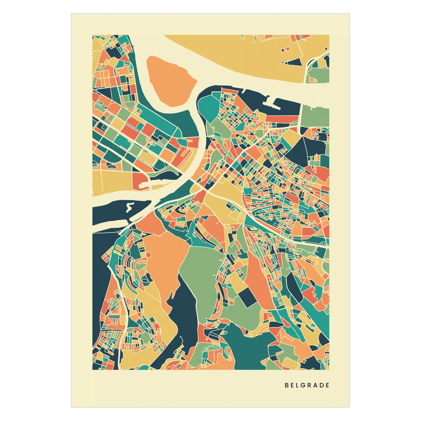 Belgrade Stadtkarte Poster – Polychroma Modern Art Print