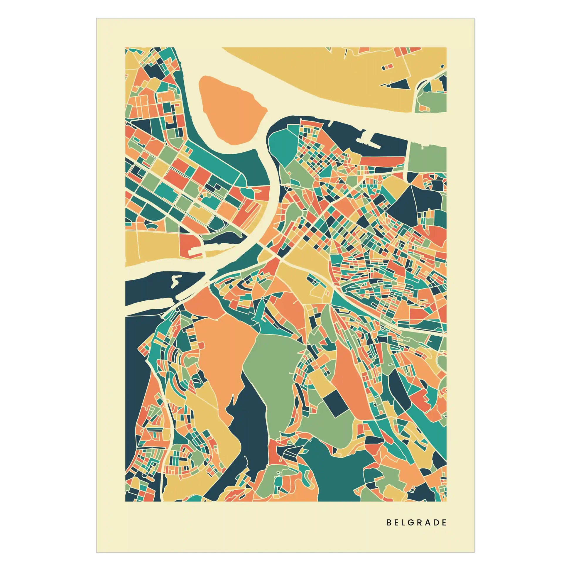 Belgrade Stadtkarte Poster – Polychroma Modern Art Print