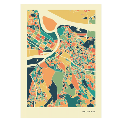 Belgrade Stadtkarte Poster – Polychroma Modern Art Print