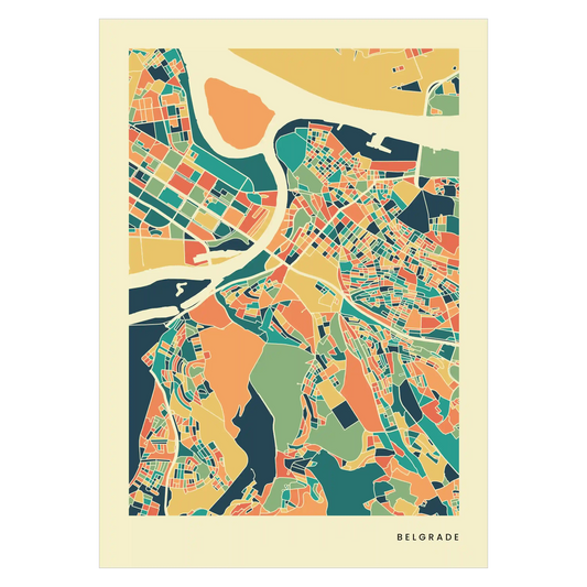 Belgrade Stadtkarte Poster – Polychroma Modern Art Print