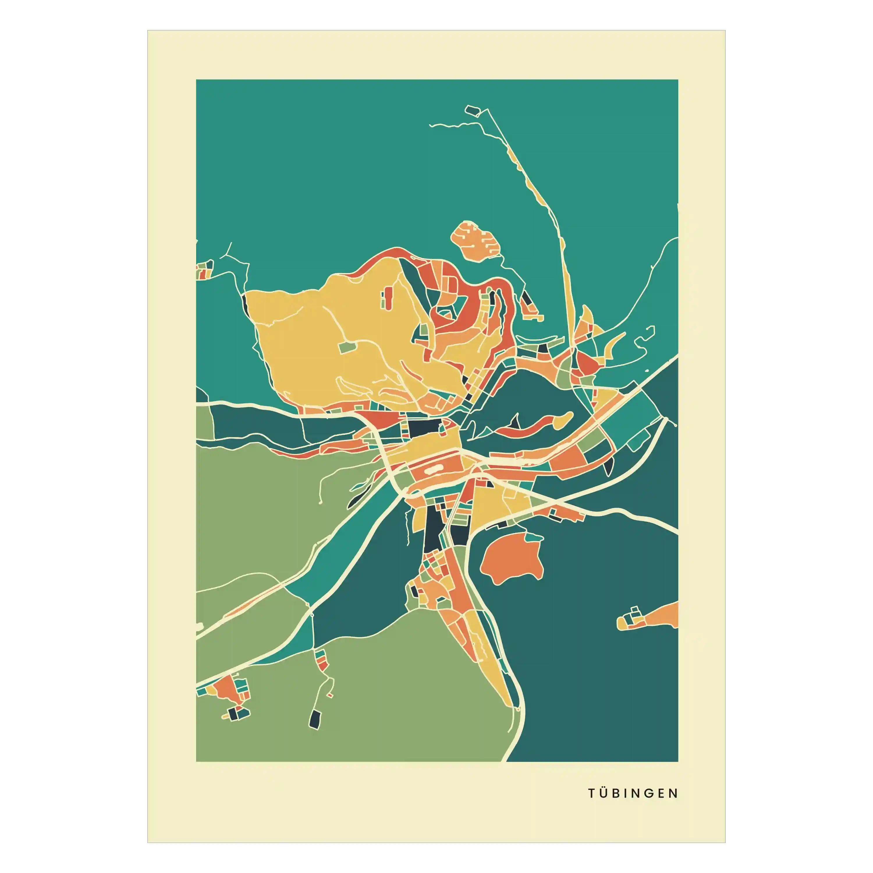 Tübingen Stadtkarte Poster – Polychroma Modern Art Print