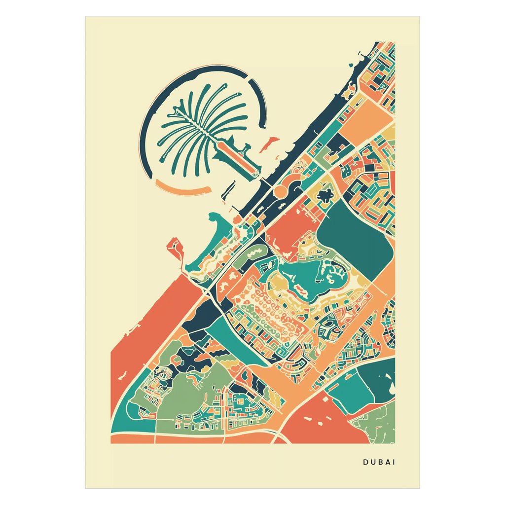 Dubai Stadtkarte Poster – Polychroma Modern Art Print