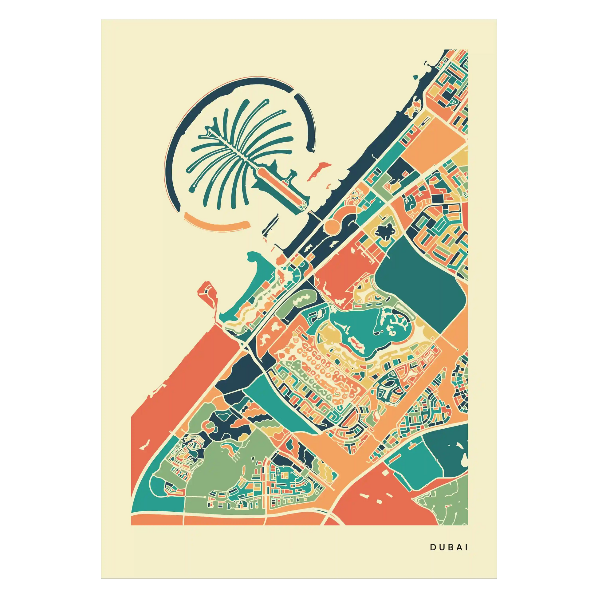 Dubai Stadtkarte Poster – Polychroma Modern Art Print