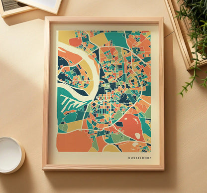 Dusseldorf Stadtkarte Poster – Polychroma Modern Art Print
