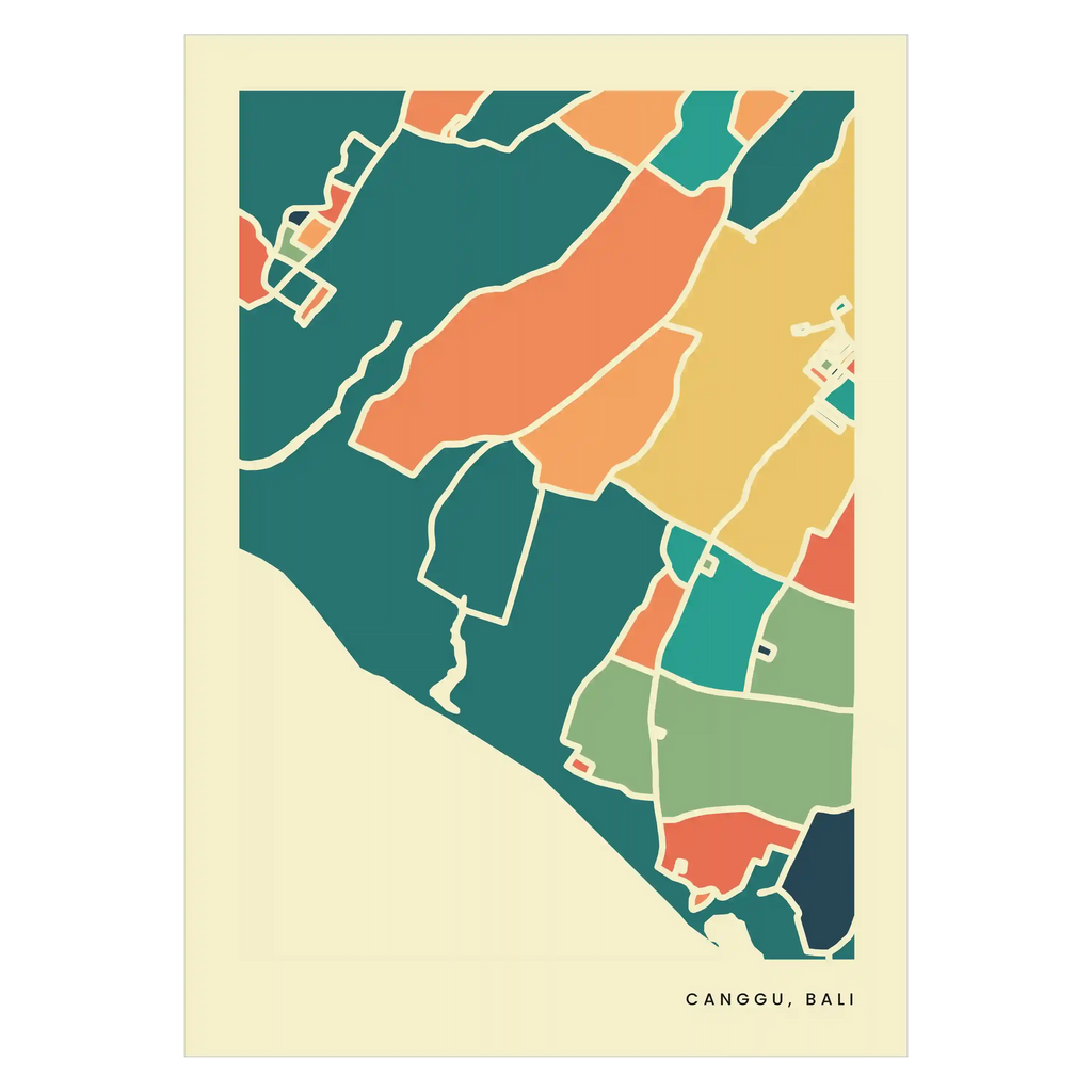 Canggu Bali Stadtkarte Poster – Polychroma Modern Art Print
