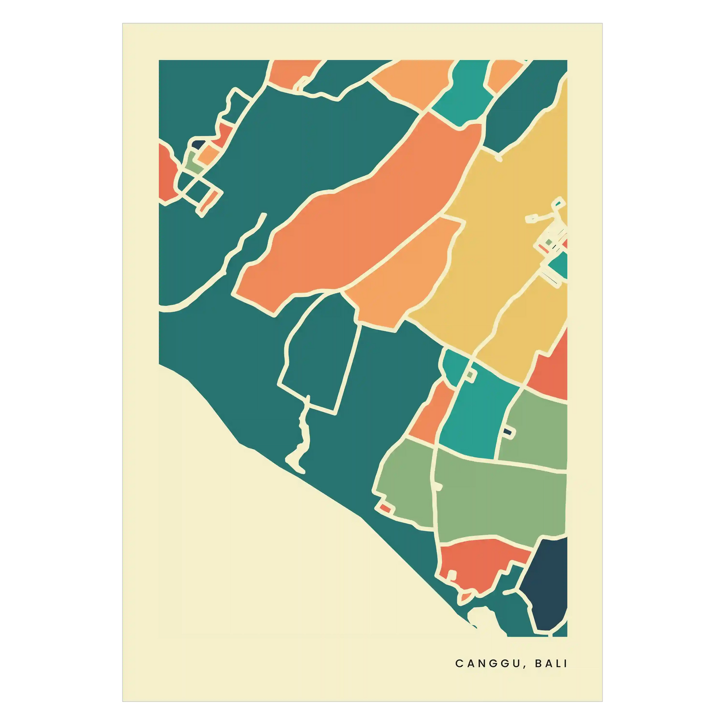 Canggu Bali Stadtkarte Poster – Polychroma Modern Art Print