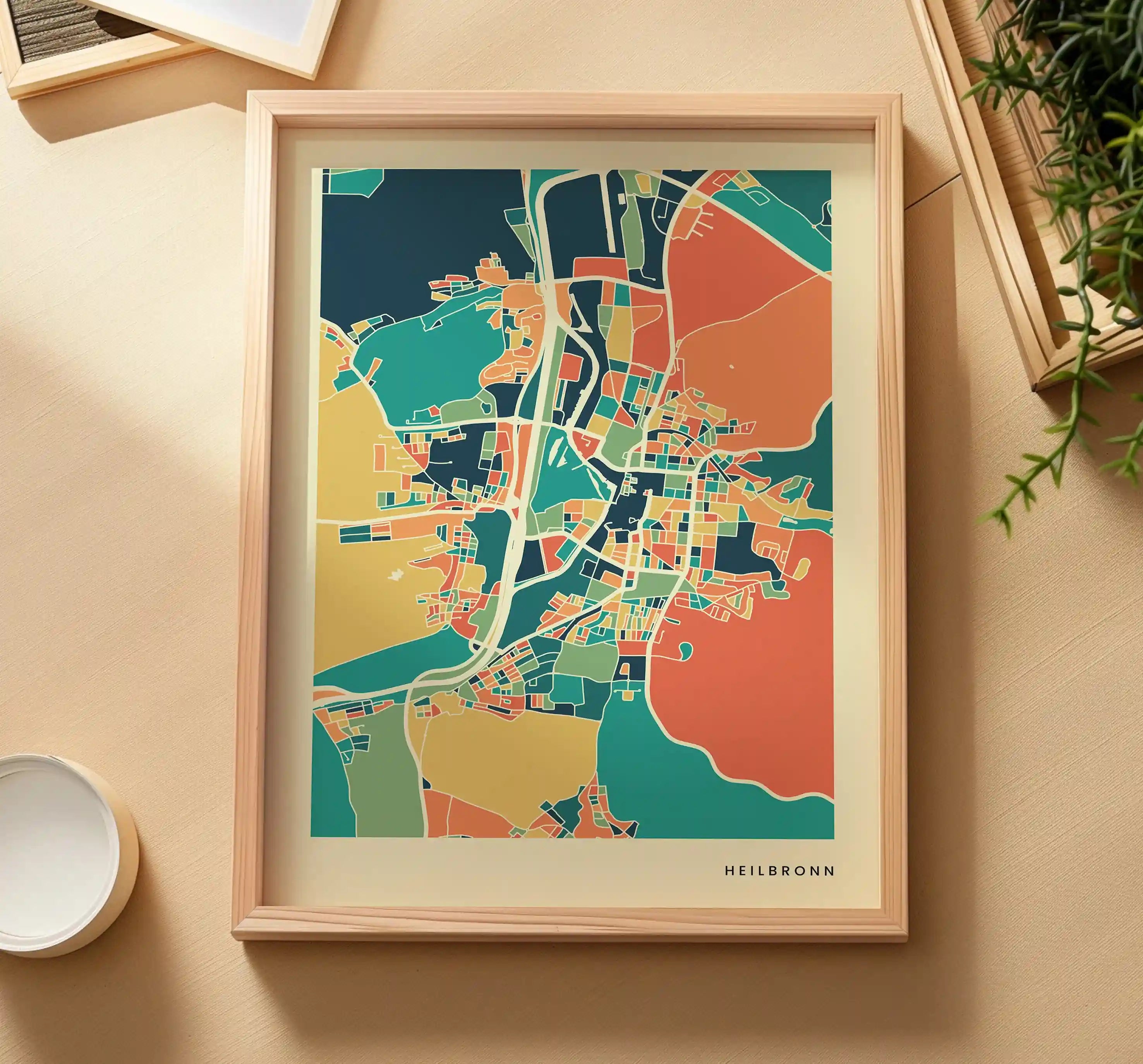 Heilbronn Stadtkarte Poster – Polychroma Modern Art Print