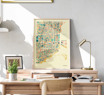 Miami Stadtkarte Poster – Polychroma Modern Art Print